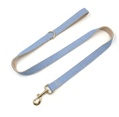 Light Blue Velvet Pet Collar and Leash with Bow