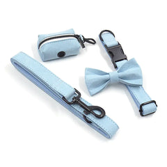 Light Blue Velvet Pet Collar and Leash with Bow
