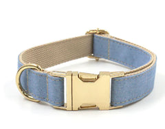 Light Blue Velvet Pet Collar and Leash with Bow