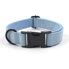 Light Blue Velvet Pet Collar and Leash with Bow